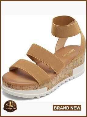 Womens Open Toe Elastic Ankle Strap Casual Flatform Wedges Sandals